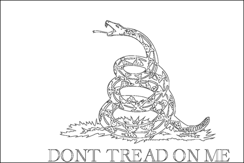 Omtrek van de vlag van Gadsden (VS ca. 1775) om in te kleuren