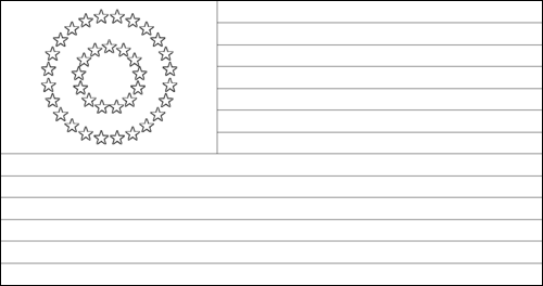 Omtrek van de vlag van USA 37 sterren (1867-1877) om in te kleuren