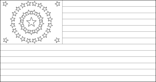 Omtrek van de vlag van USA 38 sterren (1877 - 1890) om in te kleuren